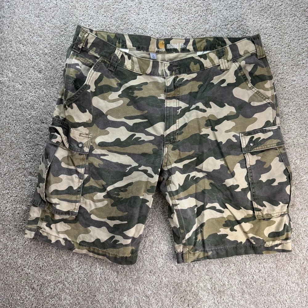 Carhartt Cargo Shorts Mens 42 Green Camo Cotton Canvas Relaxed Fit Workwear